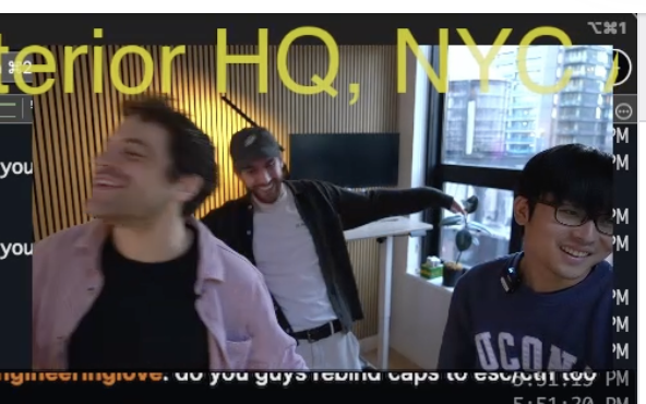 Screenshot of live stream with Harlybarluy, Ben and Shun